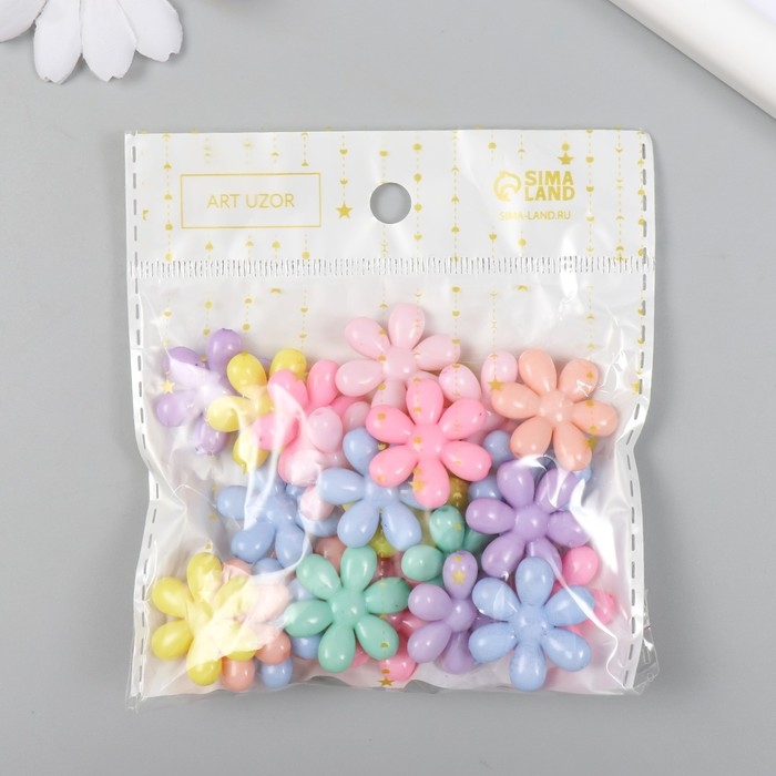 Декор для творчества пластик Декор для творчества пластик "Цветочки" цветные набор 25 шт 0,4х2,3х2,3 см