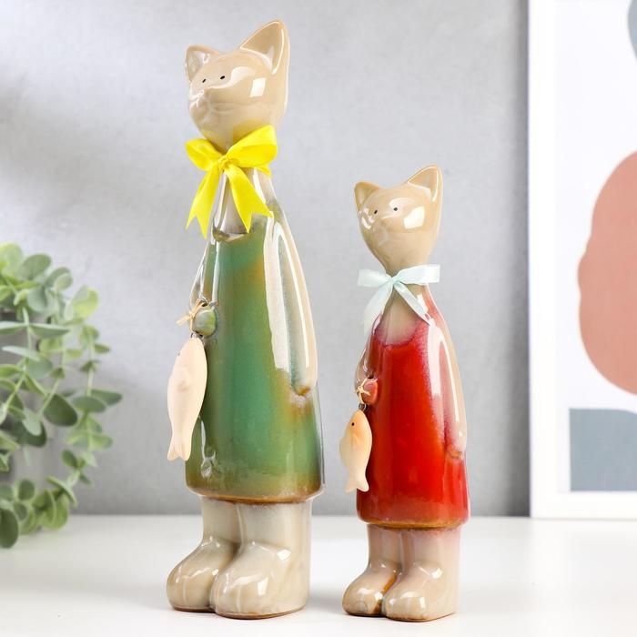 Сувенир керамика Сувенир керамика "Две кошечки с рыбкой" набор 2 шт 24,5х6х5, 19х5х4,5 см