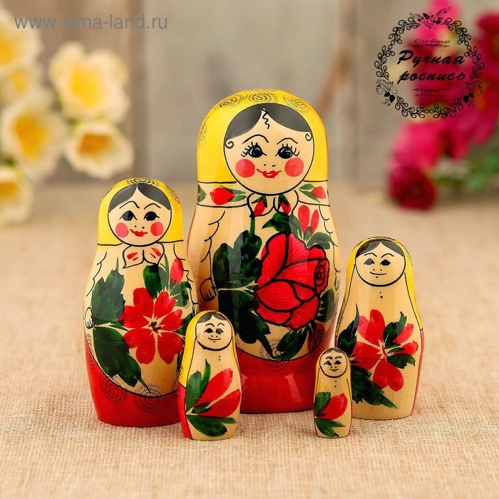 Матрёшка «Зоя», желтый платок, 5 кукольная, 12 см Матрёшка «Зоя», желтый платок, 5 кукольная, 12 см