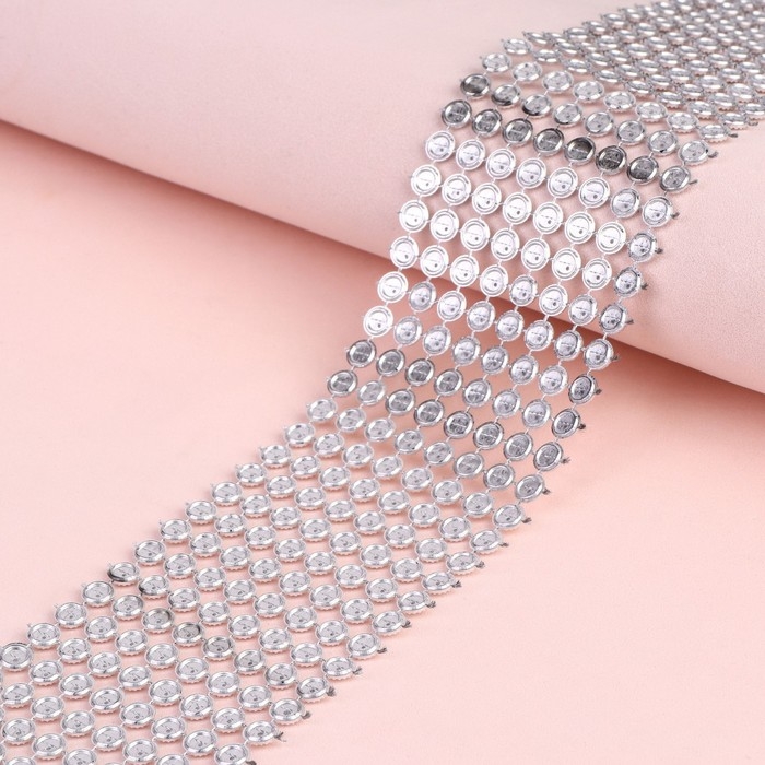 Лента с имитацией страз, ажурная, 5,5 см, 1,5 м, цвет серебряный Лента с имитацией страз, ажурная, 5,5 см, 1,5 м, цвет серебряный