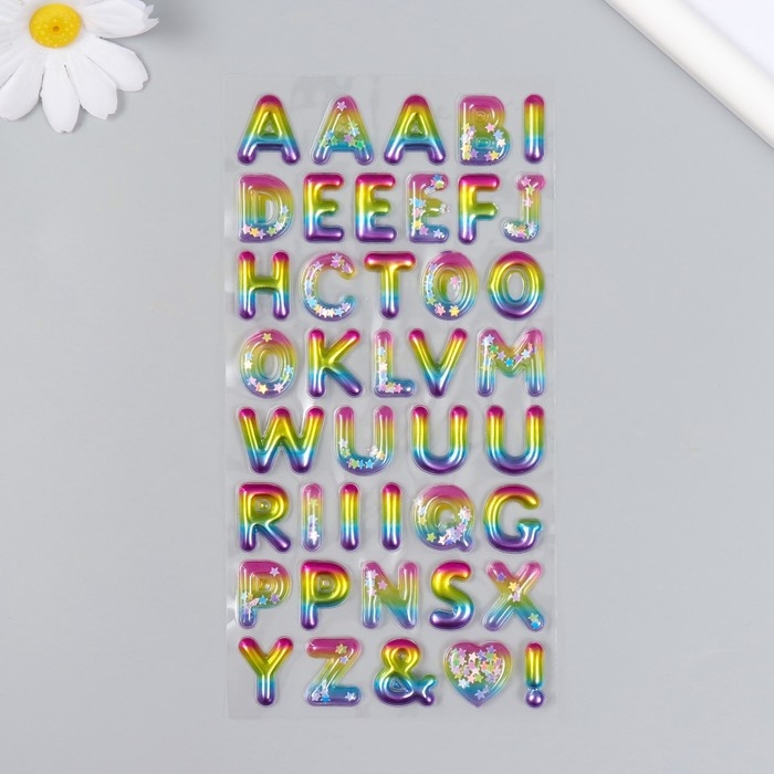 Наклейка пластик "Английский алфавит" с глиттером МИКС 9х20,5 см