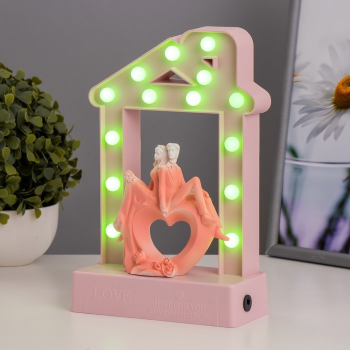 Ночник Ночник "Влюбленные" 14хLED 4000К USB 3хАА розовый 24,5х7х15,5см RISALUX