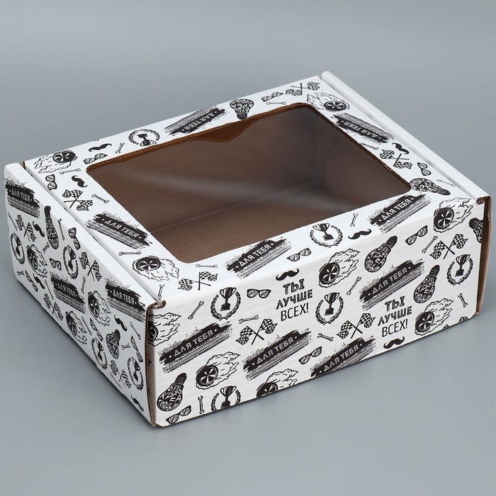 Коробка подарочная сборная с окном, упаковка, «Лучше всех», белый ,27х10х21 см Коробка подарочная сборная с окном, упаковка, «Лучше всех», белый ,27х10х21 см