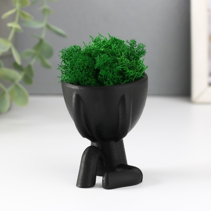 Кашпо бетонное мини Кашпо бетонное мини "Мистер Грин " Мидзару со мхом черный 5,5х6,5х6,5 см (мох зелен стабил)