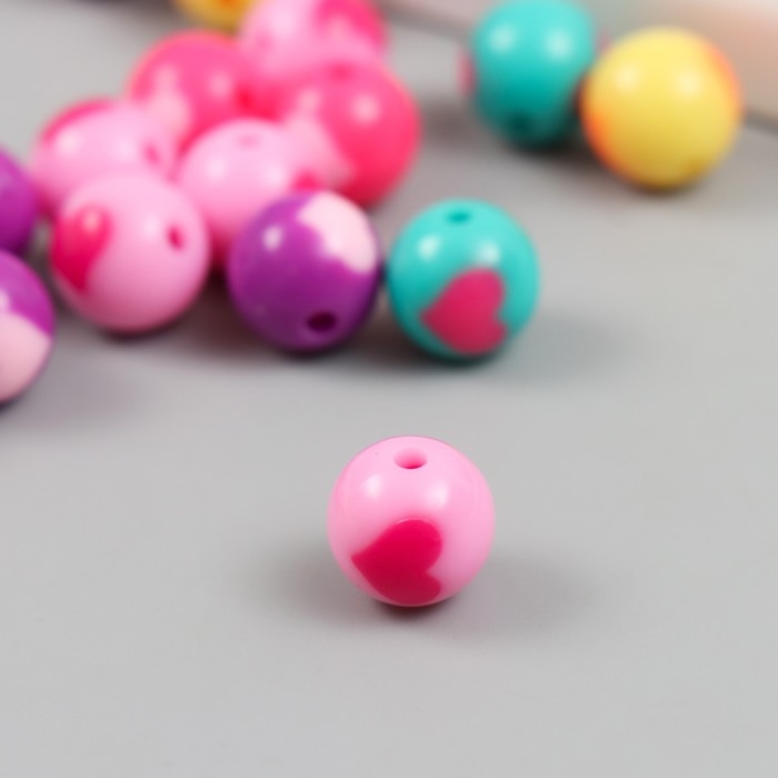 Бусины пластик Бусины пластик "Шарик с сердечком" глянец МИКС d=1,2 см набор 20 гр