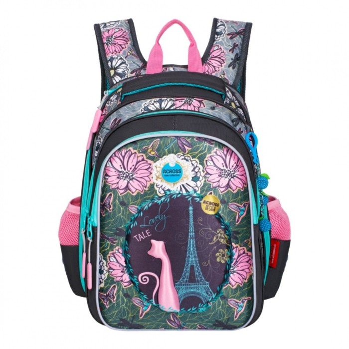 Рюкзак каркасный 39 х 29 х 17 см, Across 410, наполнение: мешок, пенал, серый/розовый ACR22-410-13 Рюкзак каркасный 39 х 29 х 17 см, Across 410, наполнение: мешок, пенал, серый/розовый ACR22-410-13