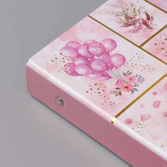 Фотоальбом 25 листов (наклейки+кольца)  Фотоальбом 25 листов (наклейки+кольца) "Сладости. Нежность" тиснение золото 19х27х3 см