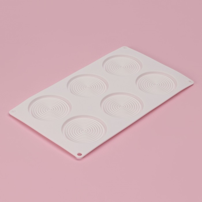 Форма для муссовых десертов и выпечки Доляна «Гипноз», силикон, 30×17,5×0,5 см, 6 ячеек (d=7,7 см), цвет белый Форма для муссовых десертов и выпечки Доляна «Гипноз», силикон, 30×17,5×0,5 см, 6 ячеек (d=7,7 см), цвет белый