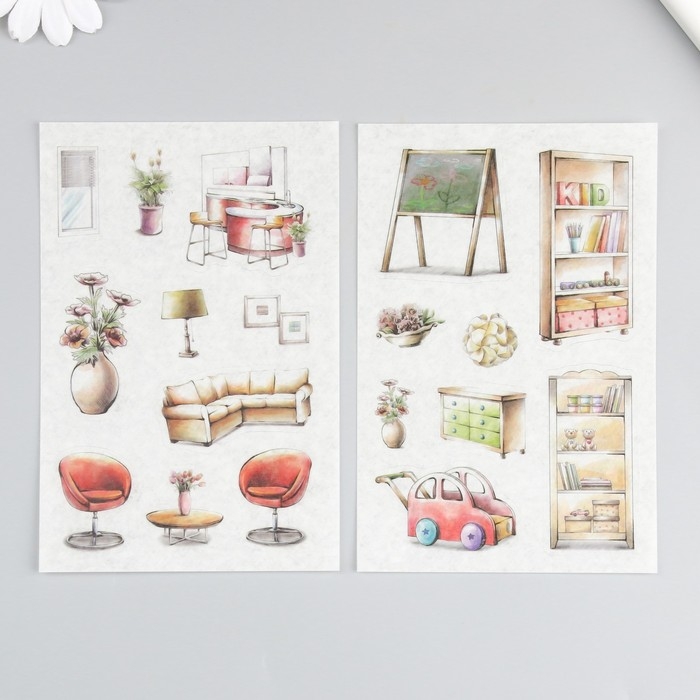 Наклейка бумага Наклейка бумага "Интерьер загородного дома" набор 6 листов 18,6х10 см