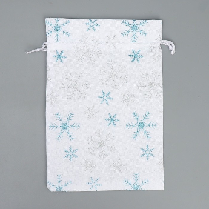 Мешочек подарочный холща «С праздником», снежинки, 16 х 24 см +/- 1.5 см, Новый год