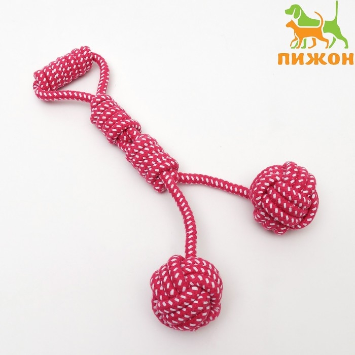 Игрушка канатная с ручкой и мячами Игрушка канатная с ручкой и мячами "Дуэт", до 35 см, до 180 г, ярко-розовая/белая