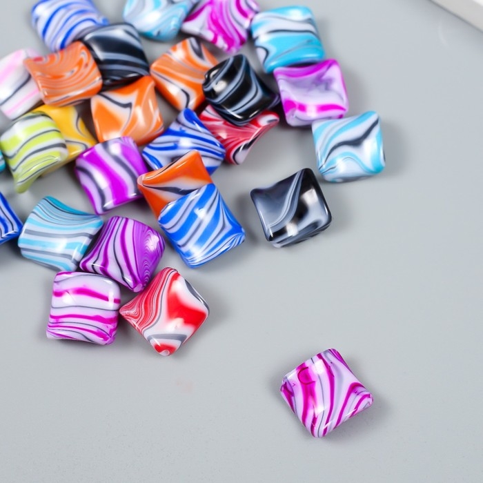 Бусины для творчества пластик Бусины для творчества пластик "Квадрат красочные разводы" набор 20 гр 0,5х2,1х1,9 см