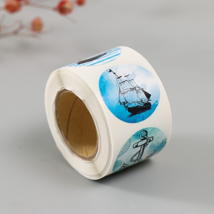 Наклейка бумага Наклейка бумага "Морская тематика" d=2,5 см 252 шт в рулоне