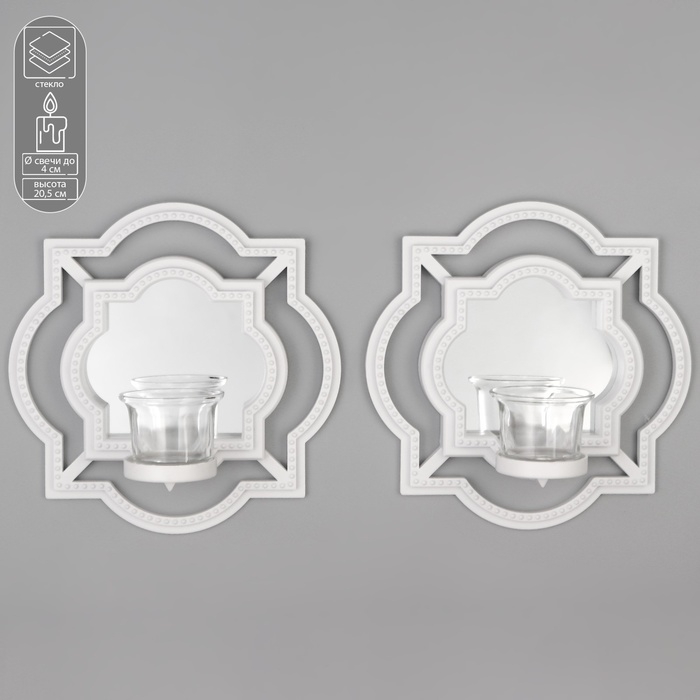 Подсвечник настенный стекло на 1 свечу Подсвечник настенный стекло на 1 свечу "Отражение" набор 2 шт d-4 см белая 8х20х20,5 см