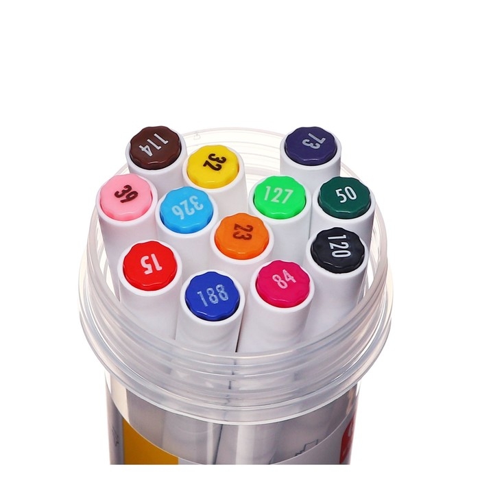 Набор маркеров, 12 цветов, двусторонние, пулевидный и скошенный наконечники Набор маркеров, 12 цветов, двусторонние, пулевидный и скошенный наконечники