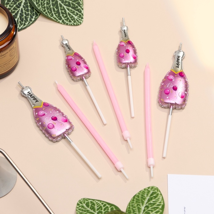 Набор свечей для торта, 7 шт Набор свечей для торта, 7 шт "Розовое шампанское", розовый