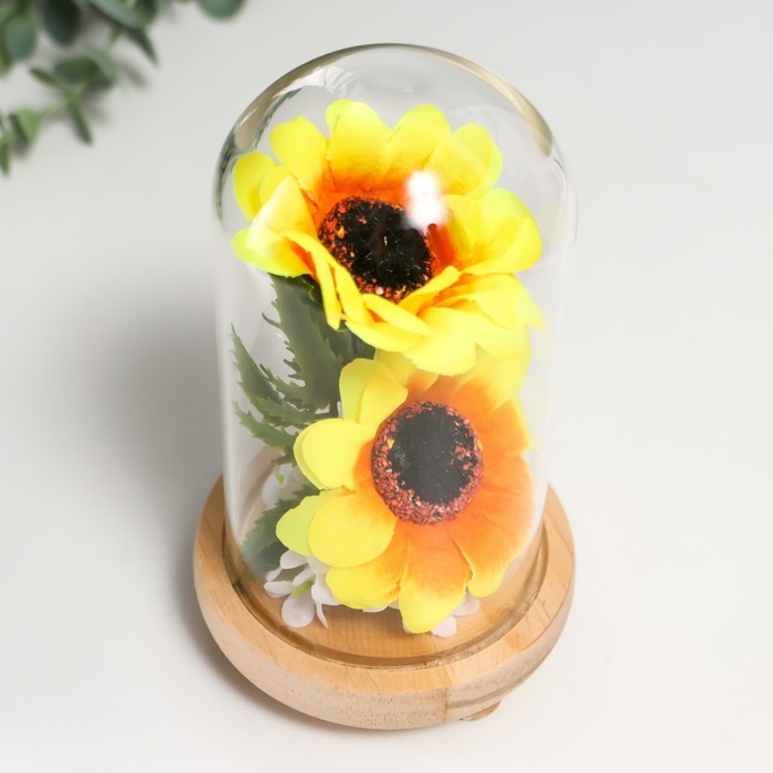 Сувенир текстиль, дерево, стекло  Сувенир текстиль, дерево, стекло "Подсолнухи в колбе" 14,5х8,5х8,5 см