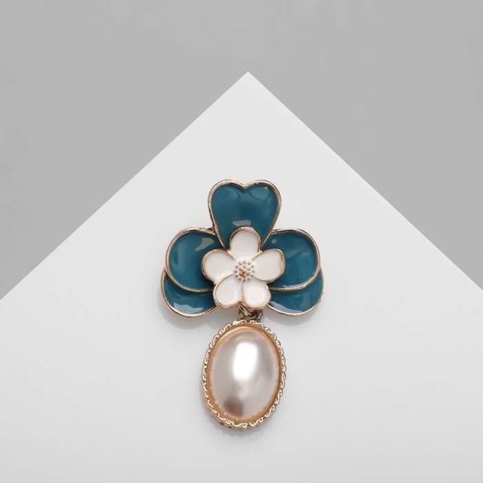 Брошь «Цветок» двойной, цвет бело-синий в золоте Брошь «Цветок» двойной, цвет бело-синий в золоте