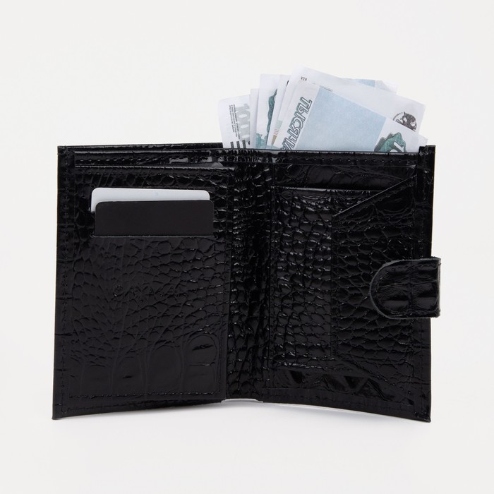 Портмоне мужское на кнопке, для купюр, для карт, для монет, цвет чёрный Портмоне мужское на кнопке, для купюр, для карт, для монет, цвет чёрный