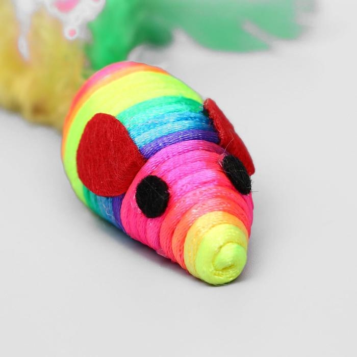 Мышь разноцветная с перьями, 5 см, радужная Мышь разноцветная с перьями, 5 см, радужная