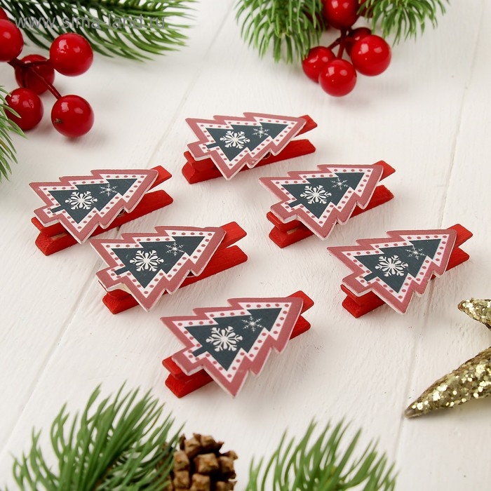 Прищепки новогодние Прищепки новогодние "Ёлочка", набор 6 шт.