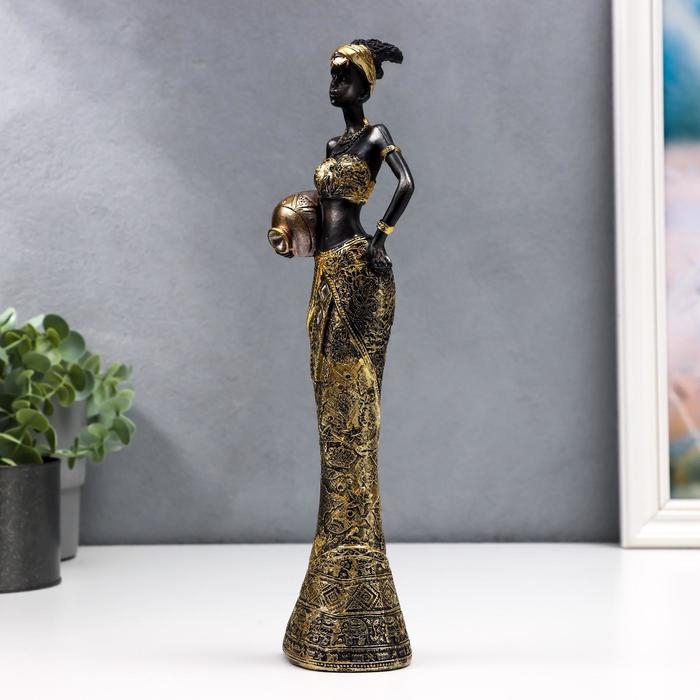 Сувенир полистоун "Африканка Зола с кувшином" платье со слонами МИКС 30,5х9,3х9 см