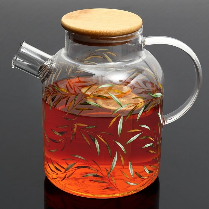 Чайник стеклянный заварочный с бамбуковой крышкой «Тропики», 1700 мл Чайник стеклянный заварочный с бамбуковой крышкой «Тропики», 1700 мл