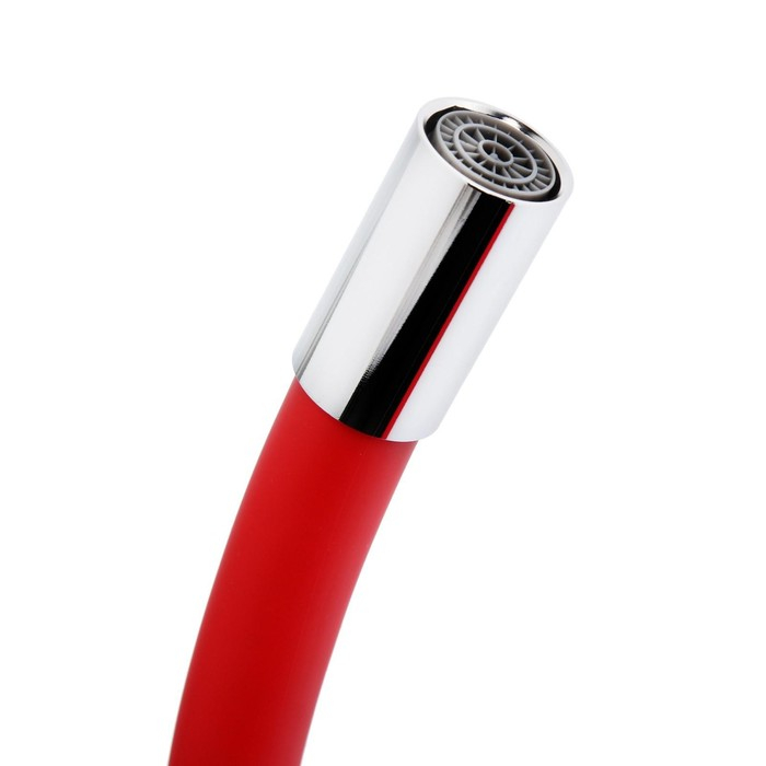 Смеситель для кухни ZEIN Z2113, однорычажный, гибкий излив, картридж 40 мм, красный/хром Смеситель для кухни ZEIN Z2113, однорычажный, гибкий излив, картридж 40 мм, красный/хром