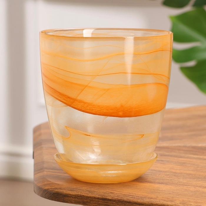 Горшок цветочный с поддоном Горшок цветочный с поддоном "Гармония", бежевый 1 л