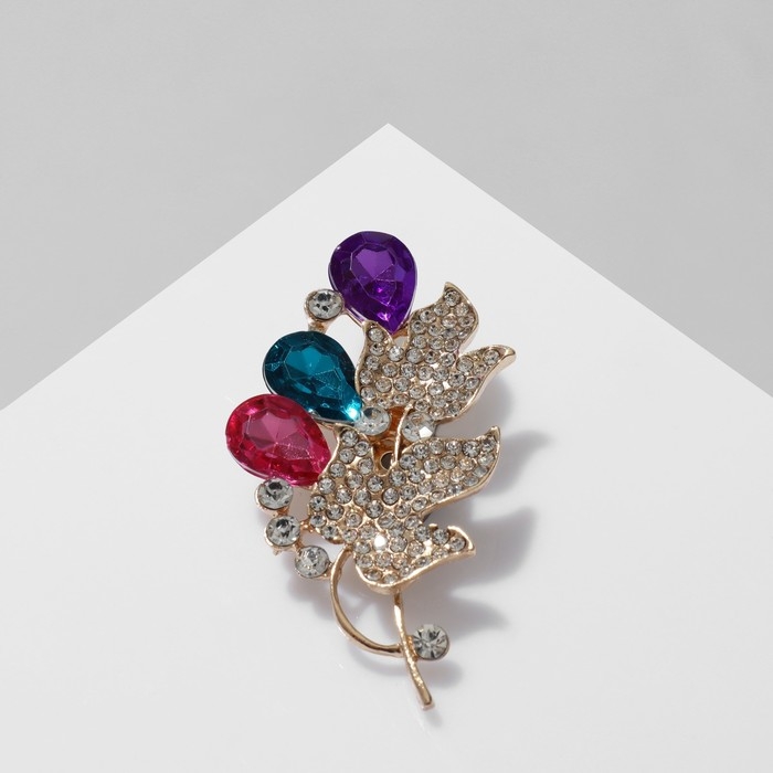 Брошь «Роса» на листьях, цветная в золоте Брошь «Роса» на листьях, цветная в золоте