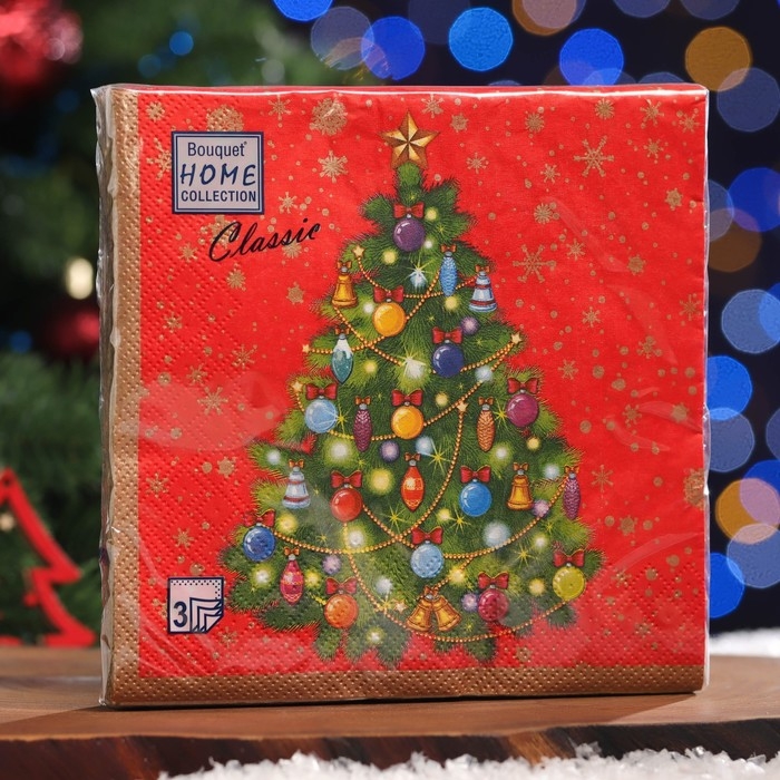 Новый год. Салфетки бумажные Home Classic Новый год. Салфетки бумажные Home Classic "Новогодняя ель на красном", 20 листов