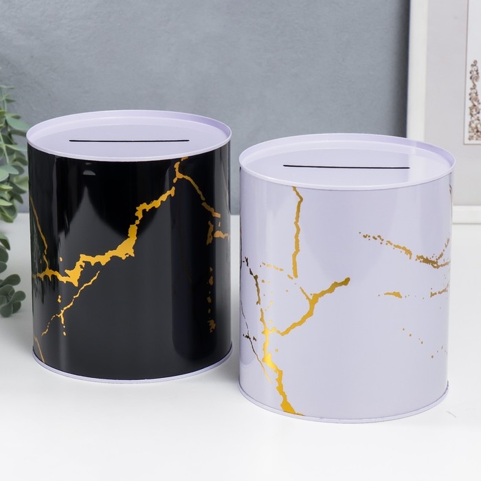 Копилка металл банка Копилка металл банка "Мрамор с золотыми трещинами" МИКС 15,5х13,5х13,5 см