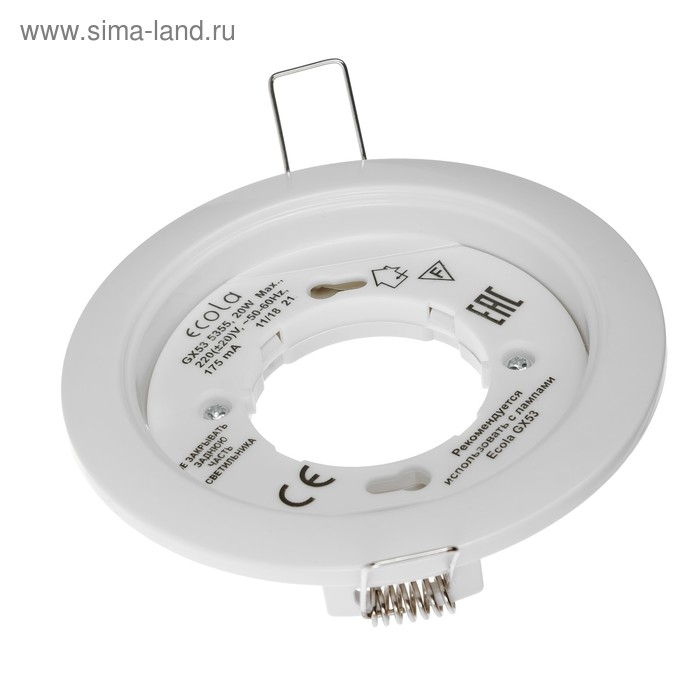 Светильник встраиваемый Ecola 5355, GX53, IP20, 220 В, 25x106 мм, круглый, белый Светильник встраиваемый Ecola 5355, GX53, IP20, 220 В, 25x106 мм, круглый, белый