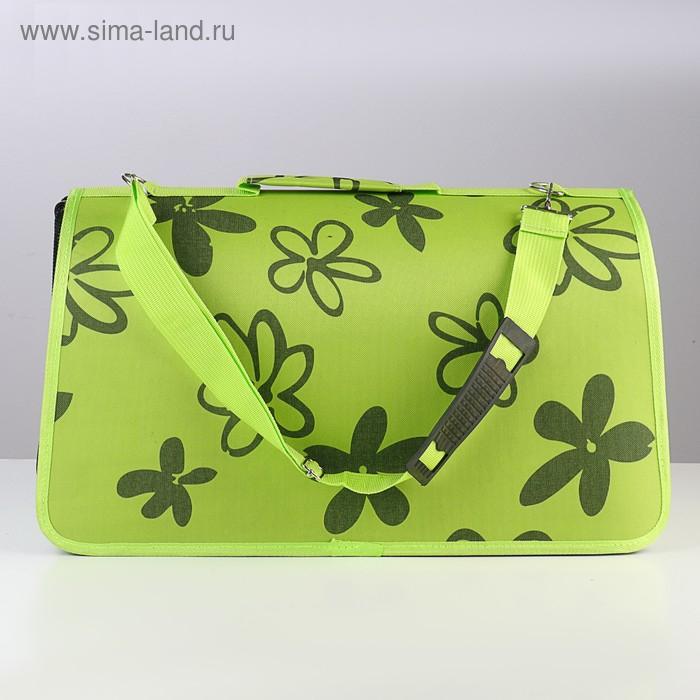 Сумка - переноска для животных  Сумка - переноска для животных "Цветы", зелёная, размер L, 53 х 21 х 29 см