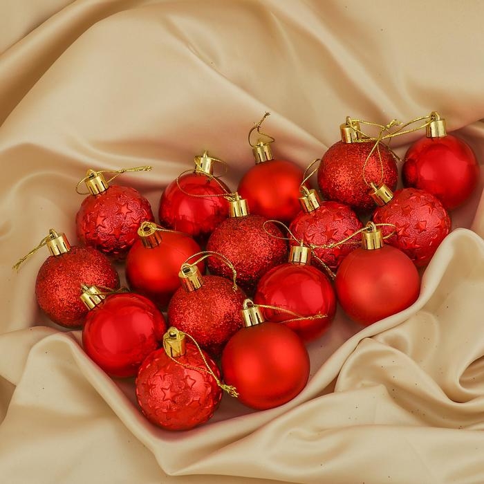 Набор шаров пластик d-5 см, 16 шт Набор шаров пластик d-5 см, 16 шт "Звёздная ночь" красный