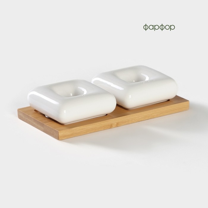 Набор фарфоровый для специй на бамбуковой подставке BellaTenero, 3 предмета: солонка 60 мл, перечница 60 мл, подставка, цвет белый Набор фарфоровый для специй на бамбуковой подставке BellaTenero, 3 предмета: солонка 60 мл, перечница 60 мл, подставка, цвет белый