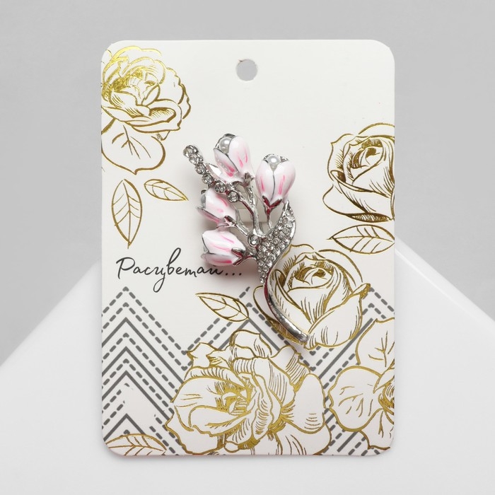 Брошь «Цветы ландыши», цвет бело-розовый в серебре Брошь «Цветы ландыши», цвет бело-розовый в серебре