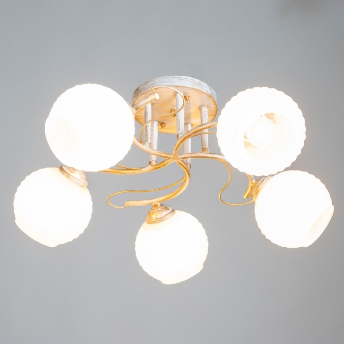 Люстра Люстра "Амелия" 5х60вт Е27 бело золотой 46х46х22см