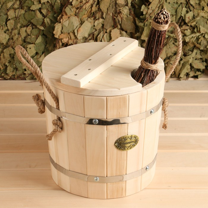 Запарник из липы, 7л, оцинкованная вставка, с крышкой,  Запарник из липы, 7л, оцинкованная вставка, с крышкой, "Добропаровъ"