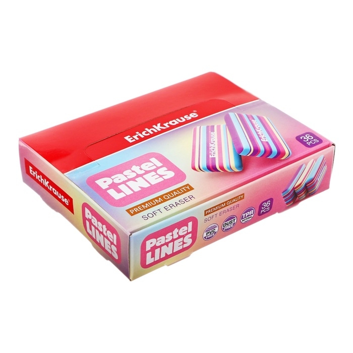 Ластик ErichKrause Ластик ErichKrause "Pastel Lines", термопластичная резина, мягкий, 44.3 х 25 х 10 мм, микс