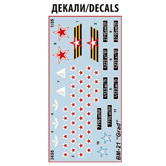 Сборная модель-грузовик «Российская самоходная реактивная система залпового огня ГРАД БМ-21» Звезда, 1/35, (3655) Сборная модель-грузовик «Российская самоходная реактивная система залпового огня ГРАД БМ-21» Звезда, 1/35, (3655)
