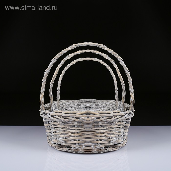 Набор корзин плетёных, ива, 3 шт., серо-бежевый цвет, средние