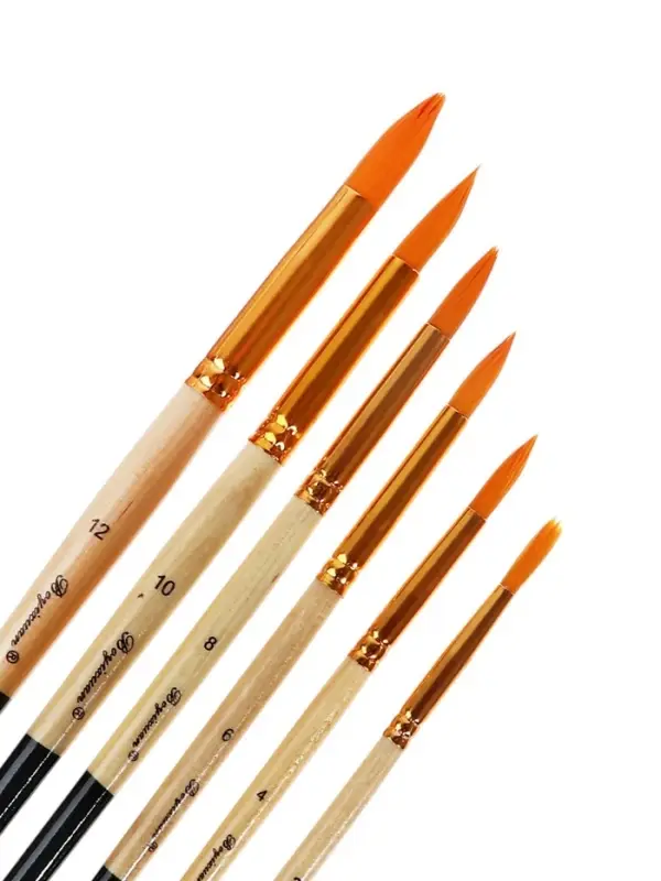 Набор кистей для рисования, синтетика, 6 штук: № 2, 4, 6, 8, 10, 12, круглые, деревянная ручка, международный размер