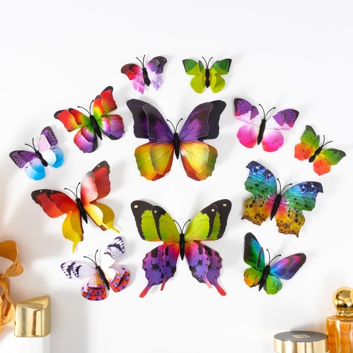 Магнит пластик  Магнит пластик "Летние бабочки" набор 12 шт МИКС h=4,4,5,5,6,8,9,5,13,5,14,5 см