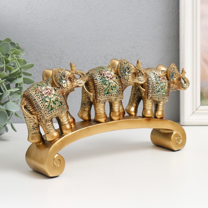 Сувенир полистоун Сувенир полистоун "Три слона на дуге - Экзотические цветы" 27х5,5х13,5 см