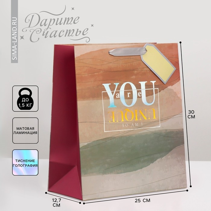 Пакет подарочный ламинированный, упаковка, «Ты особенный», 25.4 х 30.5 х 12.7 см Пакет подарочный ламинированный, упаковка, «Ты особенный», 25.4 х 30.5 х 12.7 см