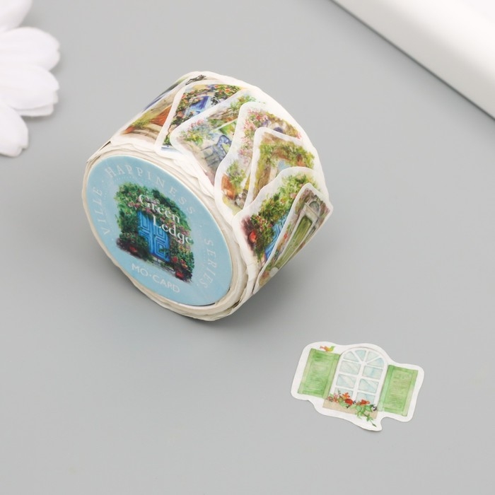 Наклейка бумага Наклейка бумага "Двери и окна в цветах" 1,2 - 2,5 см 100 шт в рулоне 11х8 см