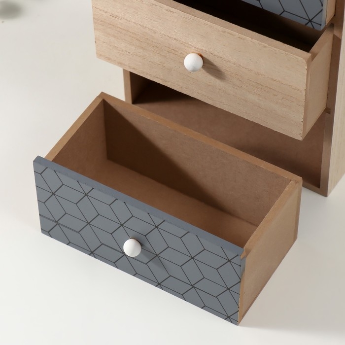 Шкатулка дерево 3 ящика  Шкатулка дерево 3 ящика "Геометрия" беж с чёрным 10х17,2х26 см