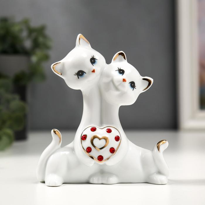 Сувенир керамика Сувенир керамика "Котята с сердцем со стразами" белый с золотом 10,2 см