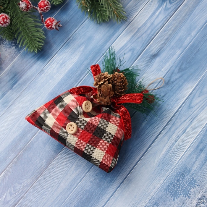 Украшение ёлочное Украшение ёлочное "Новогодний мешочек в клетку" 12,5х8,5 см, красный